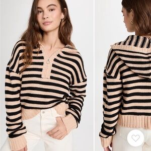 For Love And Lemons Striped Quarter Zip Hooded Sweater